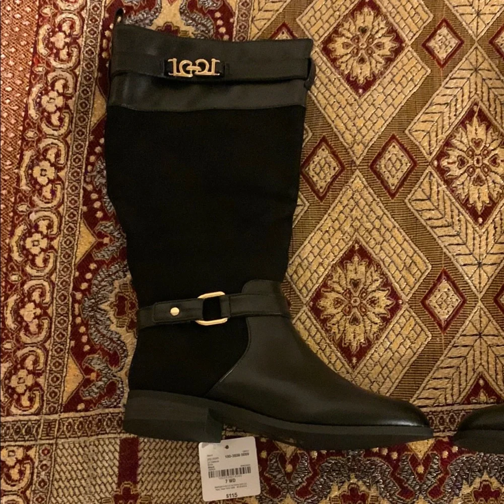 Liz Claiborne Black and Gold Leather and Suede Winter Boots - Picture 4 of 10